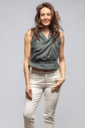 Sleeveless V-Neck Linen Top In Dark Teal